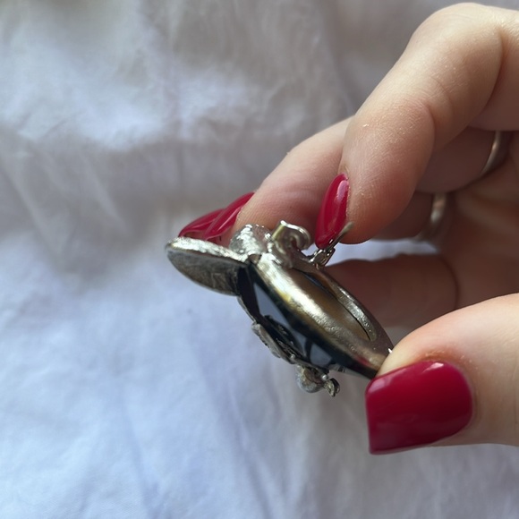 BSK Vintage  Cat Kitten Brooch Blue Glass Cabochon silver tone - Picture 7 of 10